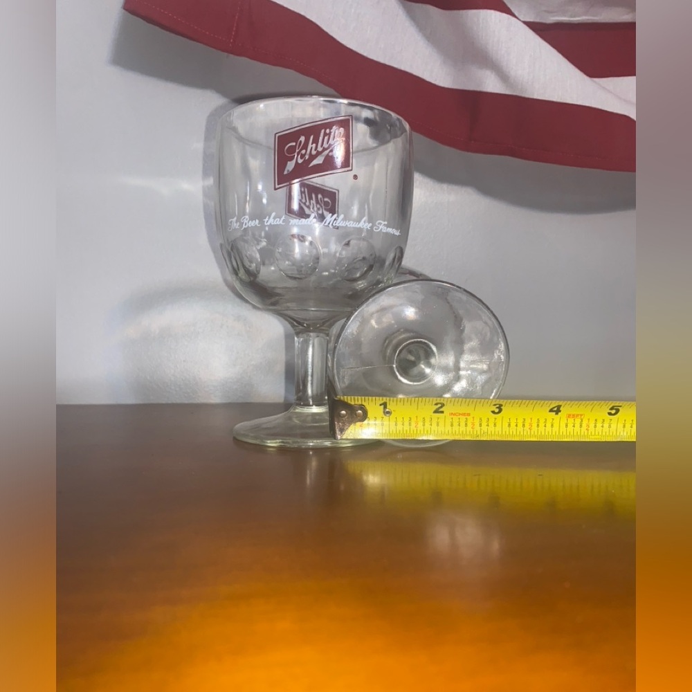 Vintage Schlitz Beer Milwaukee Clear Glass Goblet Thumb Print Stemware 6”-16Oz - Picture 3 of 3